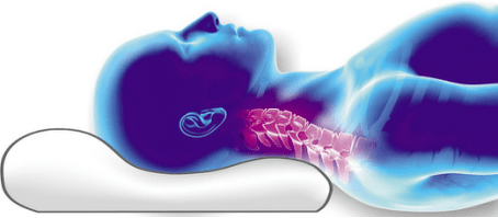 Positionierung der Wirbelsäule auf einem orthopädischen Kissen